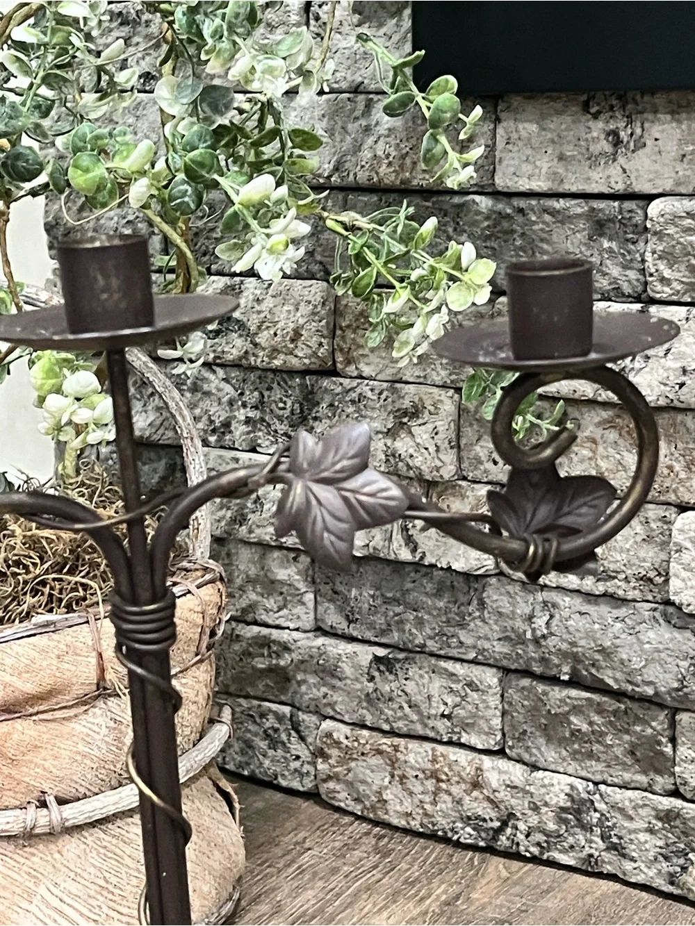 Decorative Brown Metal Leaf Wall Candle Holder - ~EUC